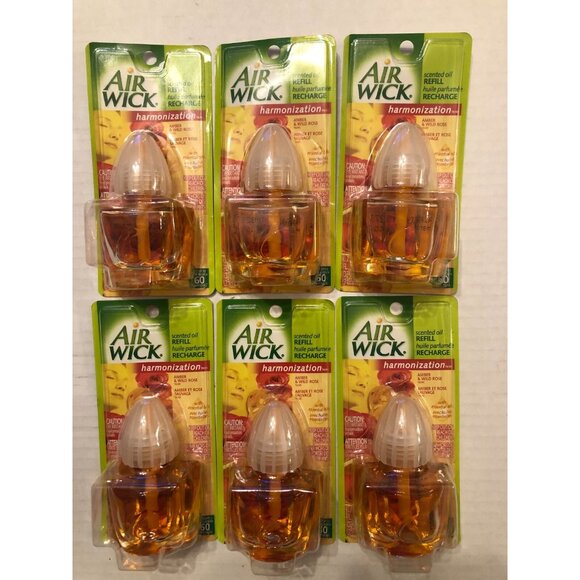 6 airwick scented oil refills harmonization amber & wild rose round cap - Picture 2 of 4